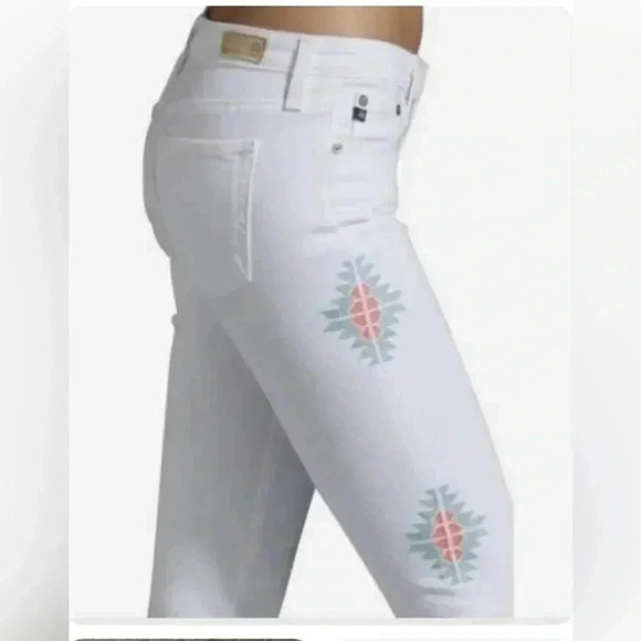 💥HOST PICK Adriano Goldschmied White Embroidered Stilt Cigarette Jeans Size 25R - Picture 2 of 13